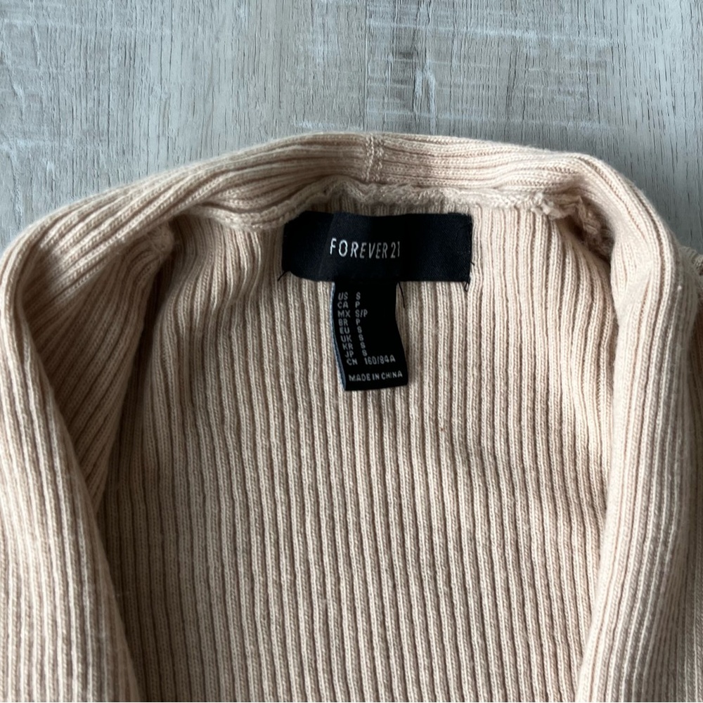 FOREVER 21 Beige Open Front 3/4 Sleeve Cardigan Size Small - Picture 3 of 5